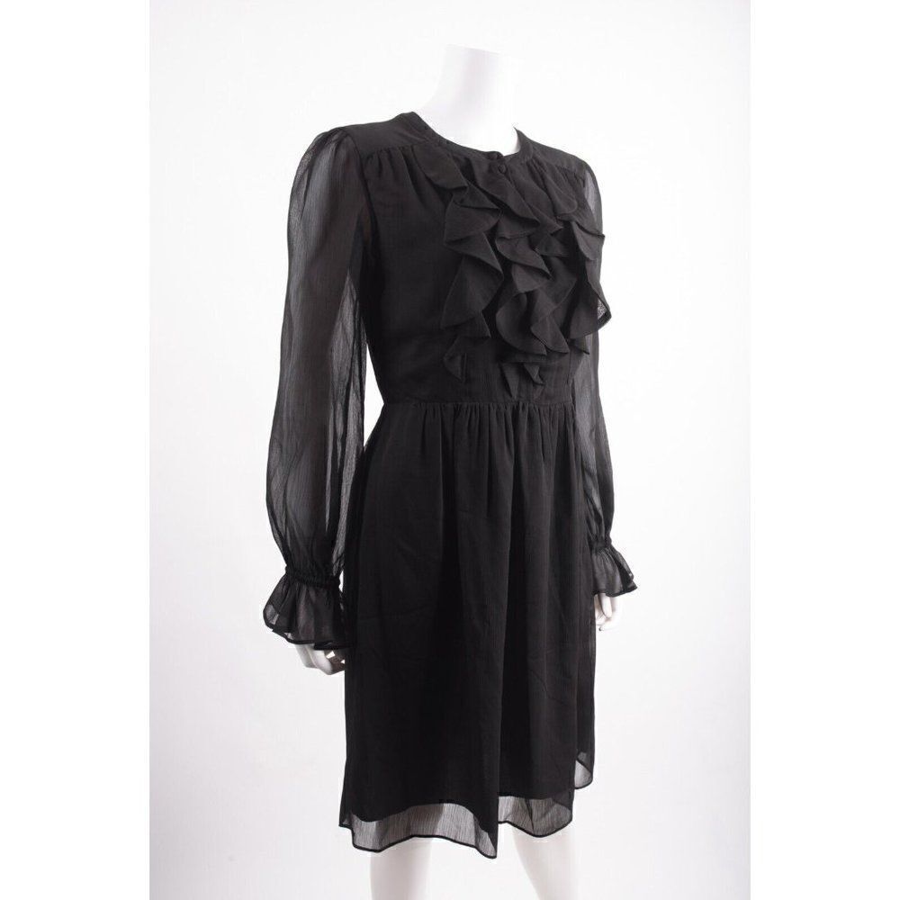 Boden Womans Dress UK 10 US 6 Black Ruffled Bodice Sheer Sleeves NWT